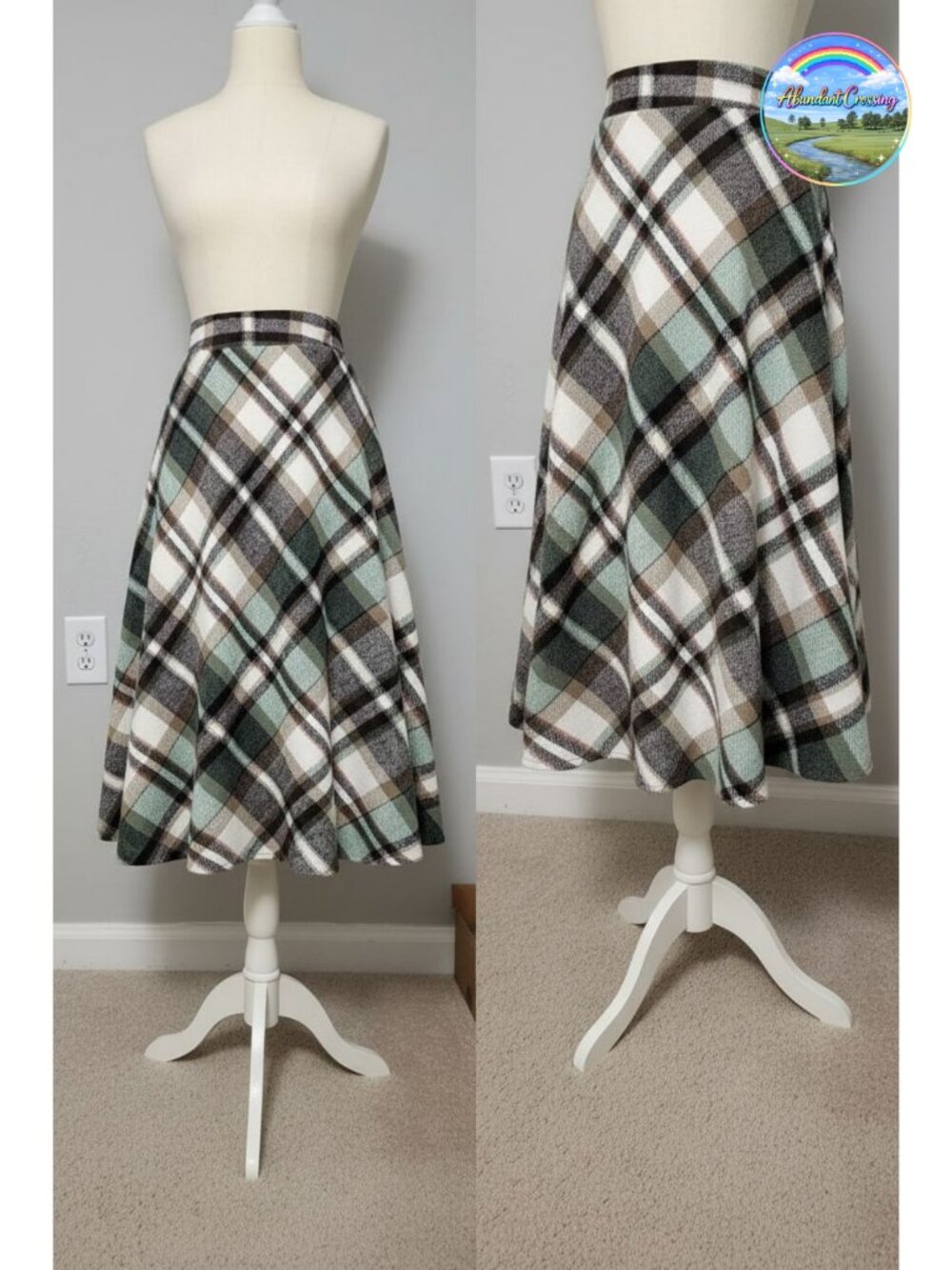 Women's High Waist Pleated Plaid A-Line Midi Skirt